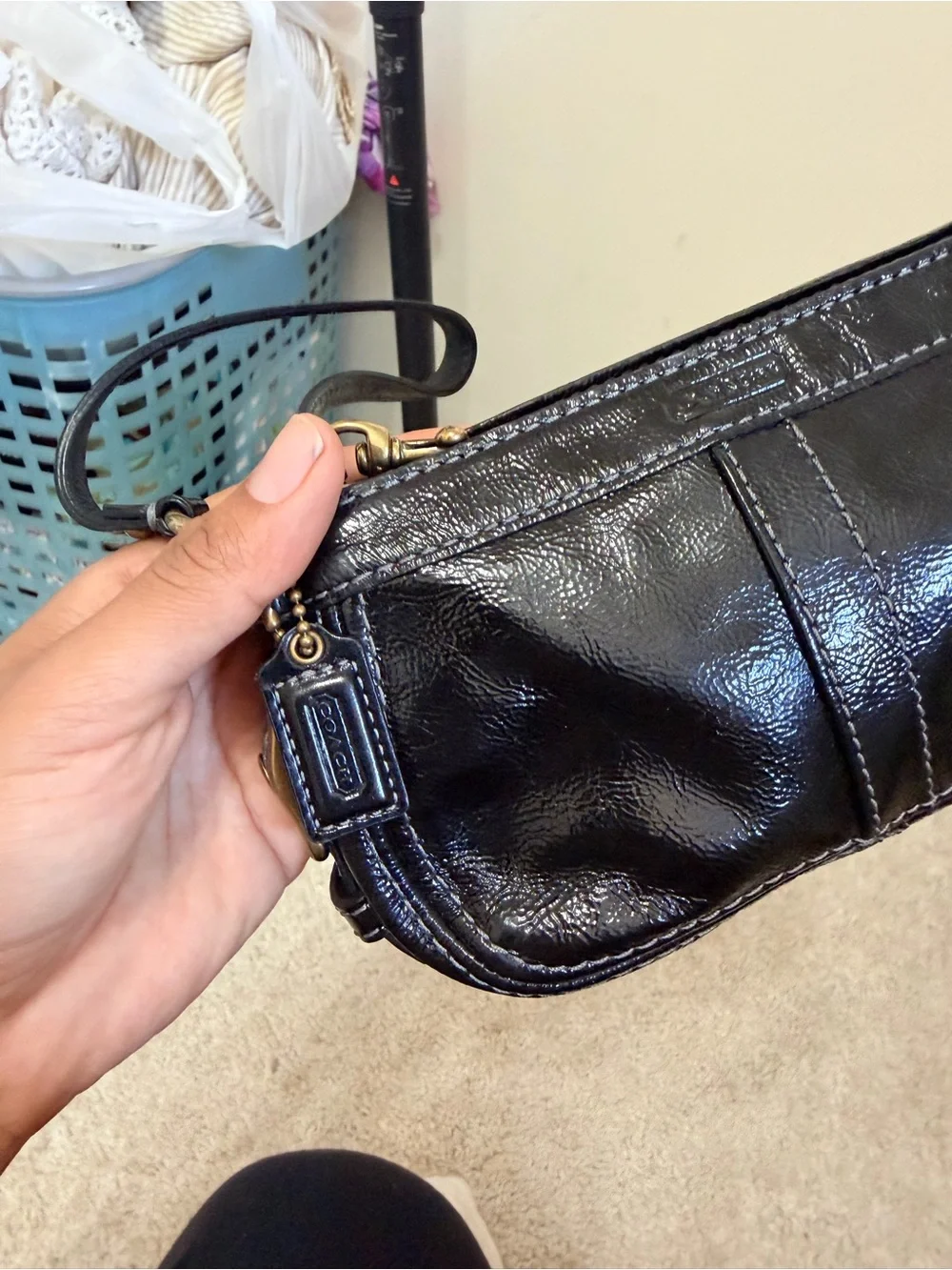 Black Patent Coach  Leather Mini  Bag